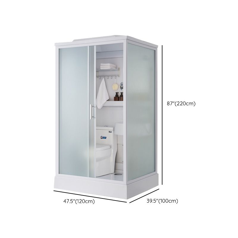 Frosted Glass Single Sliding Shower Enclosure Framed Shower Kit in White