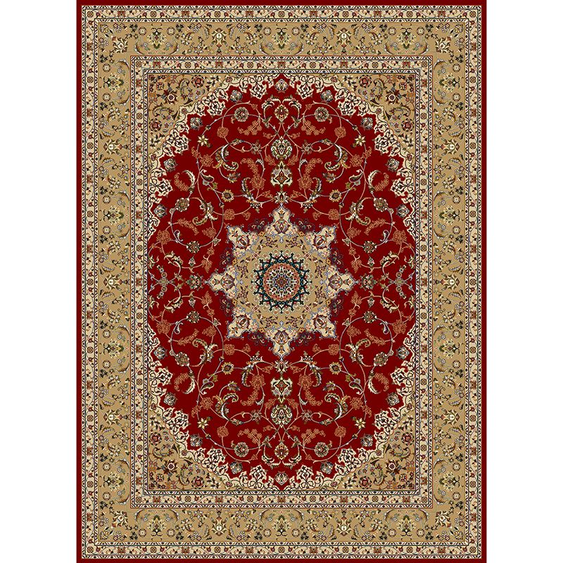 Red Tone Traditional Carpet Polyester Concentric Circles Indoor Rug Easy Care Carpet for Living Room