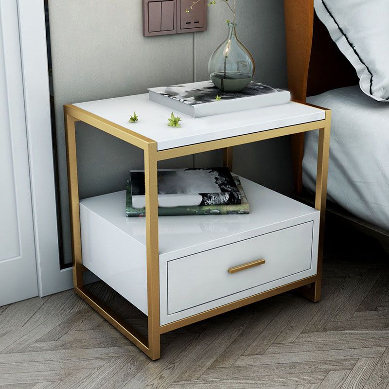 Faux Wood Accent Table Nightstand 19.68" Tall Glam Bedside Cabinet