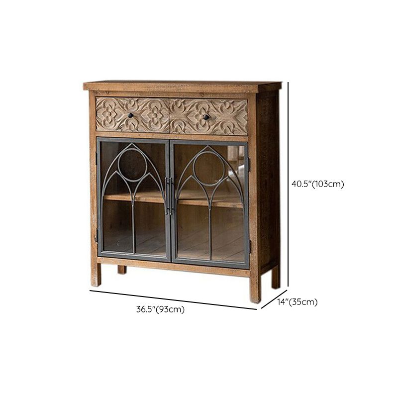 Traditional Solid Wood Display Stand Glass Doors Hutch Buffet for Bedroom