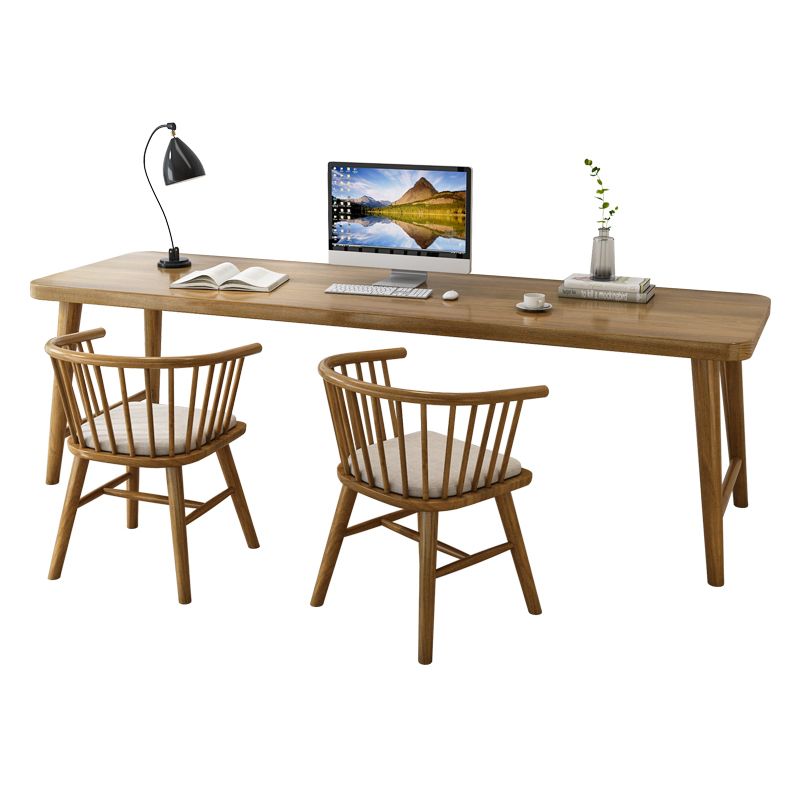 Modern Rectangular Writing Desk Solid Wood Office Desk with H-Shape Base