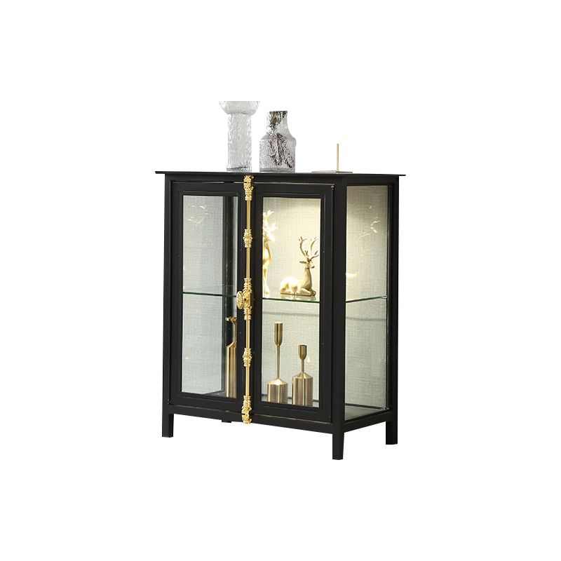 Contemporary Metal Curio Cabinet Glass Doors Hutch Cabinet with Lighting