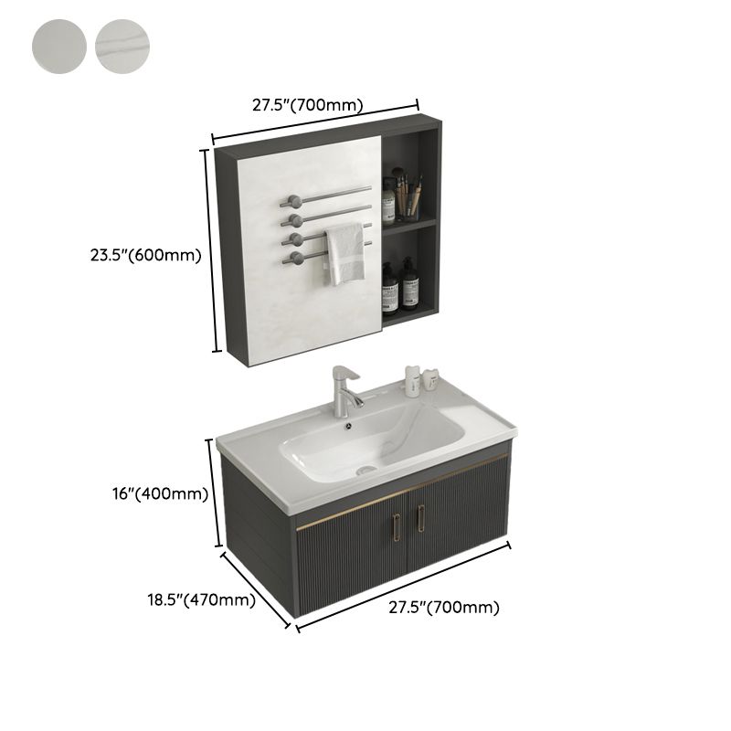 Glam Vanity Single Sink Wall Mounted 2 Doors Metal Frame Rectangular Vanity with Mirror