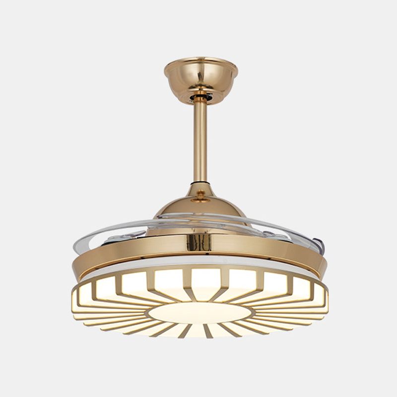 Gold LED Ceiling Fan Light Simplicity Acrylic Circular 4 Clear Blades Semi Flush Mount Lighting for Restaurant, 42" Wide