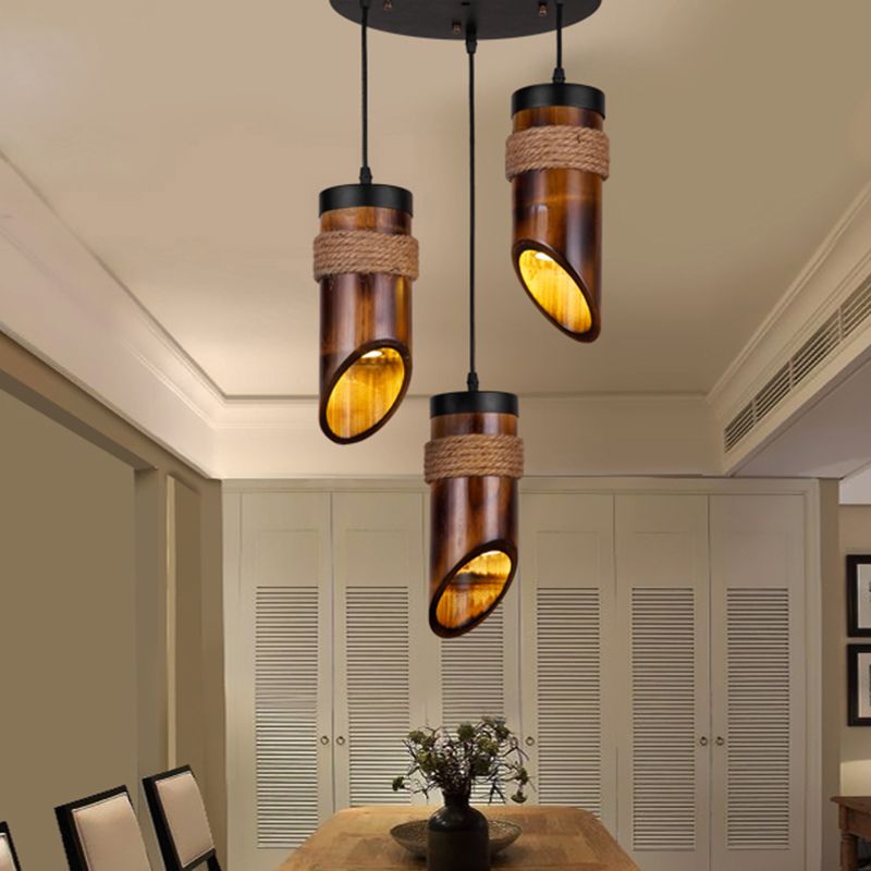 Röhrchen Bambus Hanging Lampe Retro-Federung Licht in Braun für Esszimmer