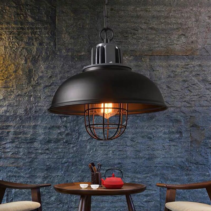 Metal Covered Cage Pendant Ceiling Light Industrial Dinning Room Hanging Ceiling Light in Black