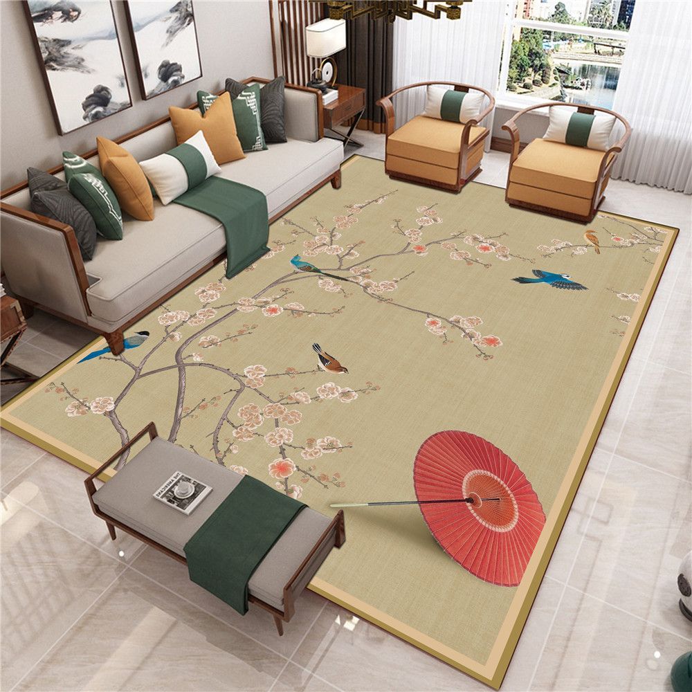 Multicolor Distressed Area Carpet Polyester Branches Print Indoor Rug Non-Slip Backing Carpet for Living Room