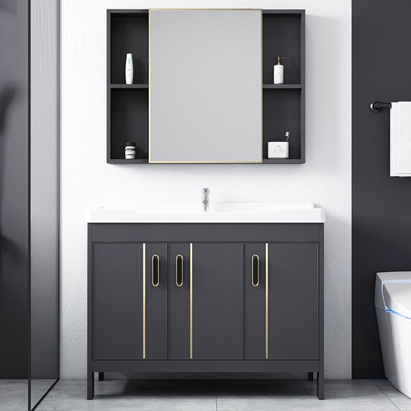 Metal Bathroom Vanity Set 2 Doors Freestanding Rectangle Single Sink Bathroom with Mirror