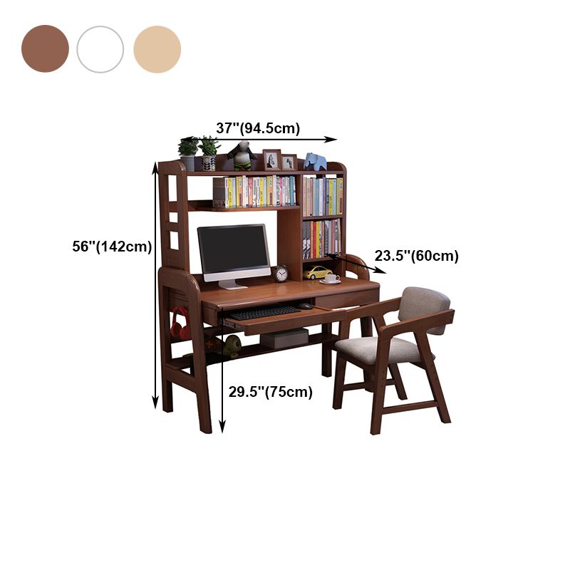 Solid Wood Writing Desk with Drawer Adjustable Height Desk for Bedroom without Chair