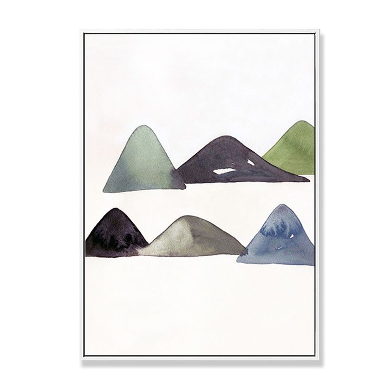 Cute Mountains Drawing Wall Art Asian Textured Canvas Print in White for Dining Room