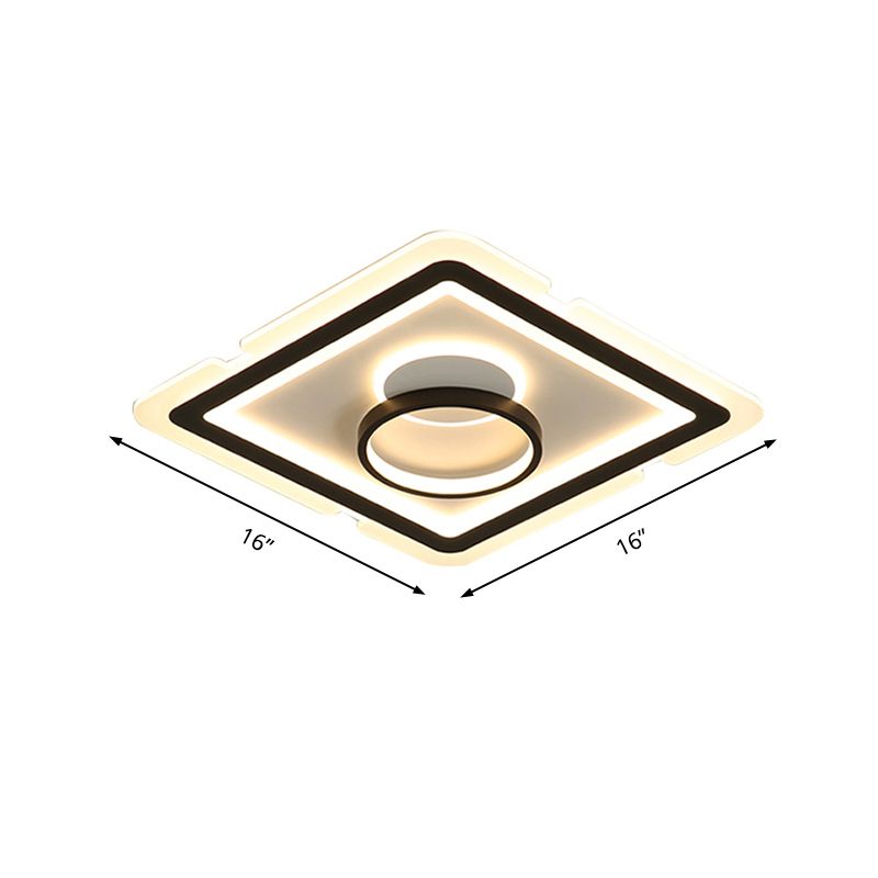 Acrilico Quadrato Soffitto Illuminazione Contemporanea 16 "/19.5" LED Flush Mount Light per Bedroom in Nero e Bianco