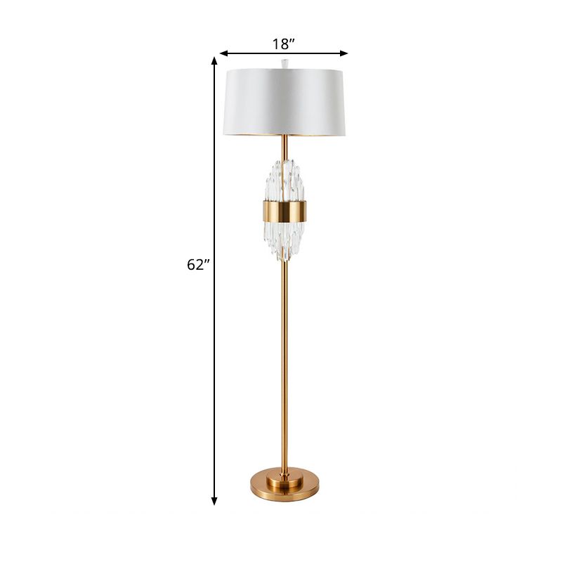 1 Head Barrel Shade Standing Light Modern Brass Finish Fabric Floor Lamp with Metal Base