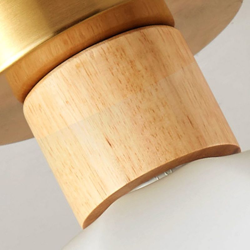 1-Light Ceiling Light Modern Wooden Ceiling Mount Light with Glass Shade for Living Room