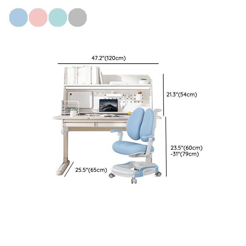 White Children's Desk with Storage Shelves Solid Wood Adjustable Student Table