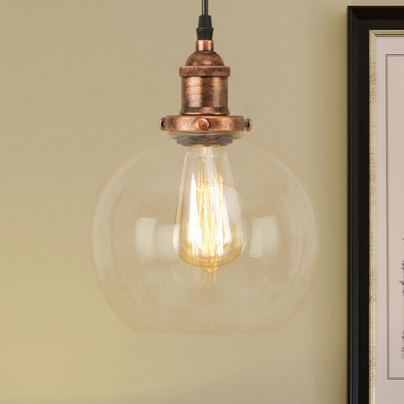 Brass/Copper/Rust 1 Light Hanging Ceiling Light Vintage Clear Glass Globe Pendant Lighting for Dining Room