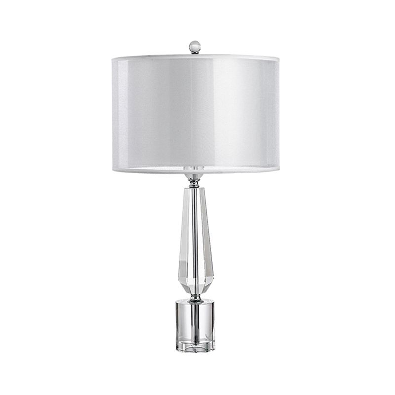 Fabric Grey Nightstand Light Drum Shade Single Classic Table Lamp with Crystal Pedestal