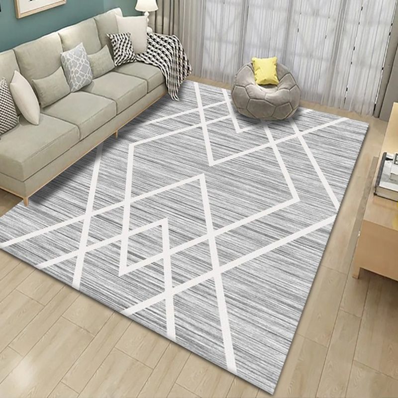 Grey Modern Carpet Polyester Abstract Striped Carpet Washable Carpet for Living Room
