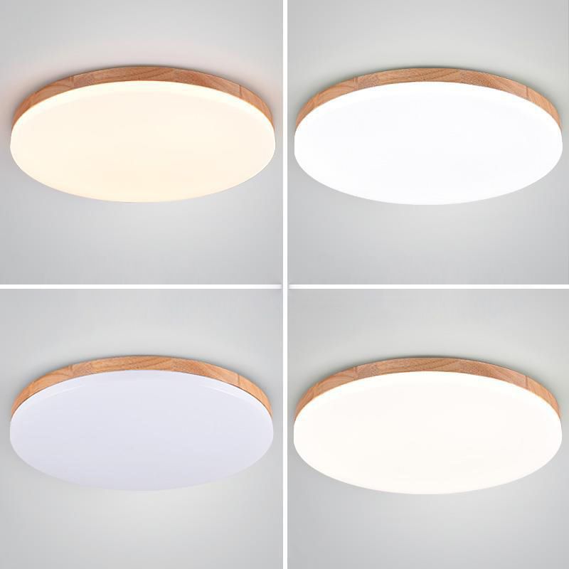 Modernism Single Beige Flush Mount Lighting Wooden Round LED Ceiling Light