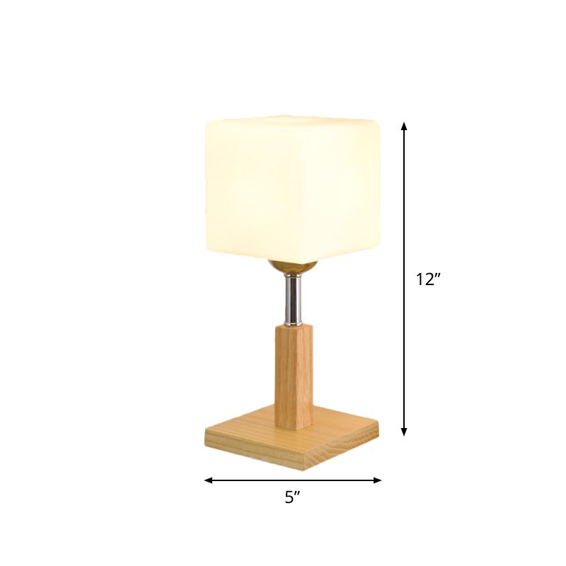 Globe/Cylinder/Square Night Table Light Modernist Frosted Glass 1 Light Wood Night Lamp for Bedside