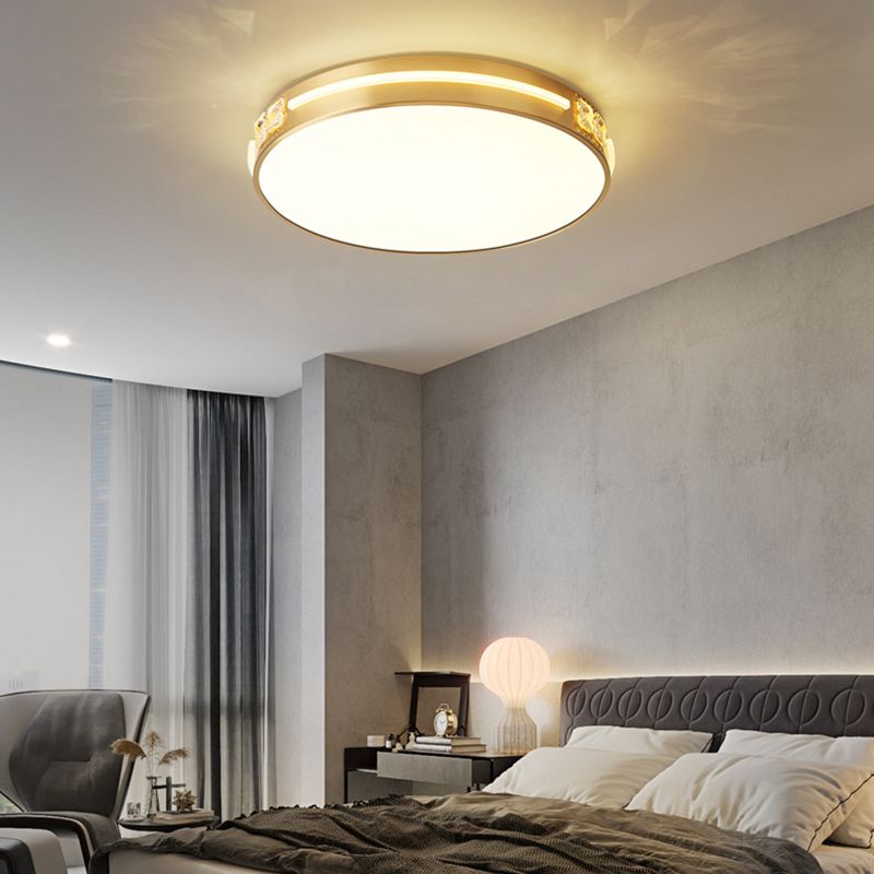 Contemporary Ceiling Lighting Circle Flush Mount Fixture in Gold for Bedroom