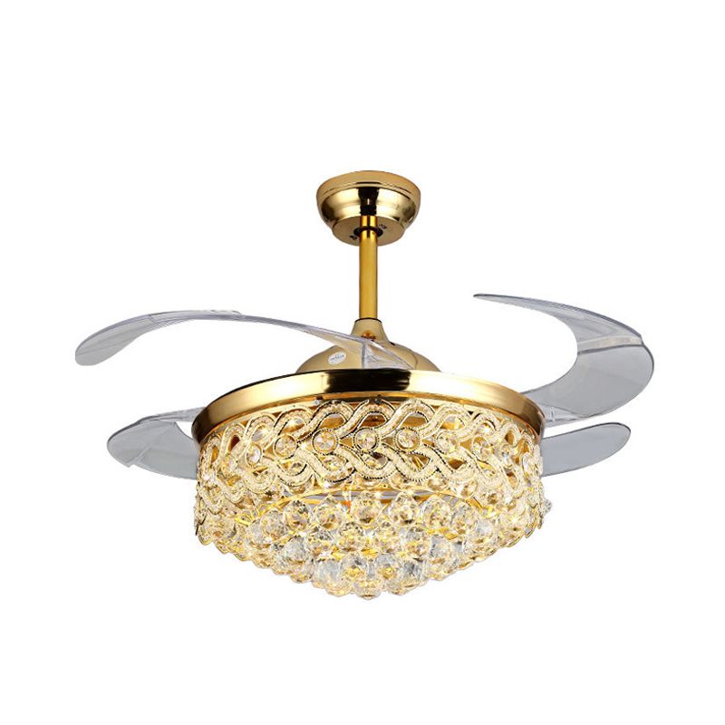 Simple Tapered Ceiling Fan Light Crystal Orbs Chrome/Gold Finish LED Hanging Lamp with Frequency Conversion/Remote Control/Wall Control