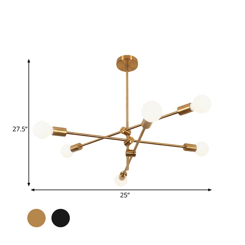 Illuminazione contemporanea del lampadario sputnik lampada a sospensione a 6 luci da soggiorno con lampadina esposta in nero/oro