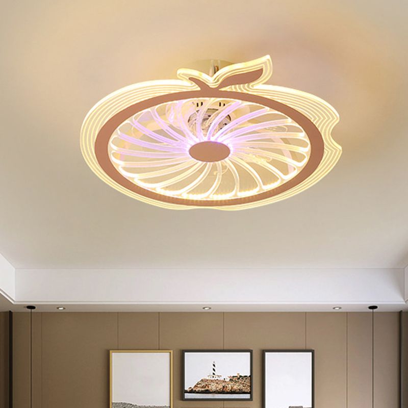 Apple Figure Semi Flush Mount Lamp Modern Transparent Acrylic LED Ceiling Fan Light in Pink/Blue, 20" Width