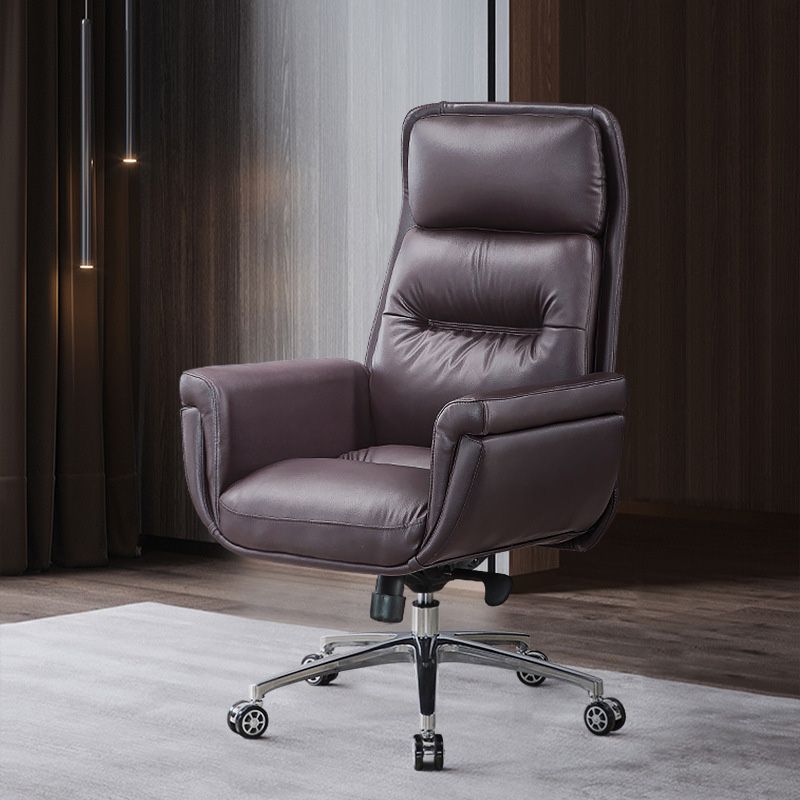 Leather Upholstered Office Chair Fixed Arm Task Chair with Metal Base