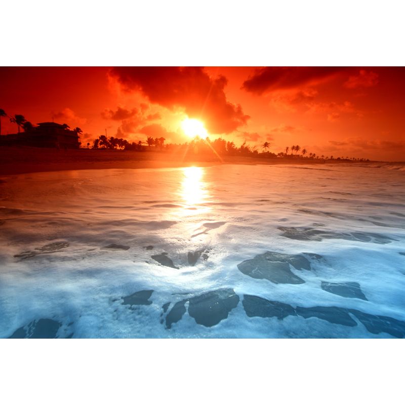 Tropix Sunset Sea View Mural Non-Woven Waterproof White-Orange Wall Art for Bedroom