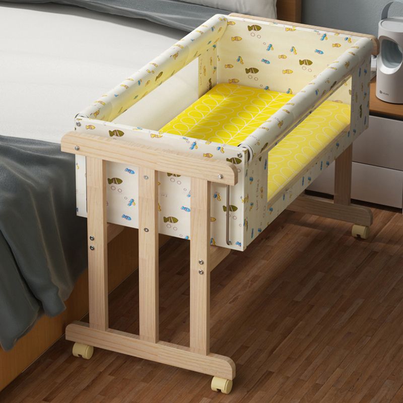 Solid Wood Rectangle Bassinet Gliding Crib Cradle with Upholstered for Baby