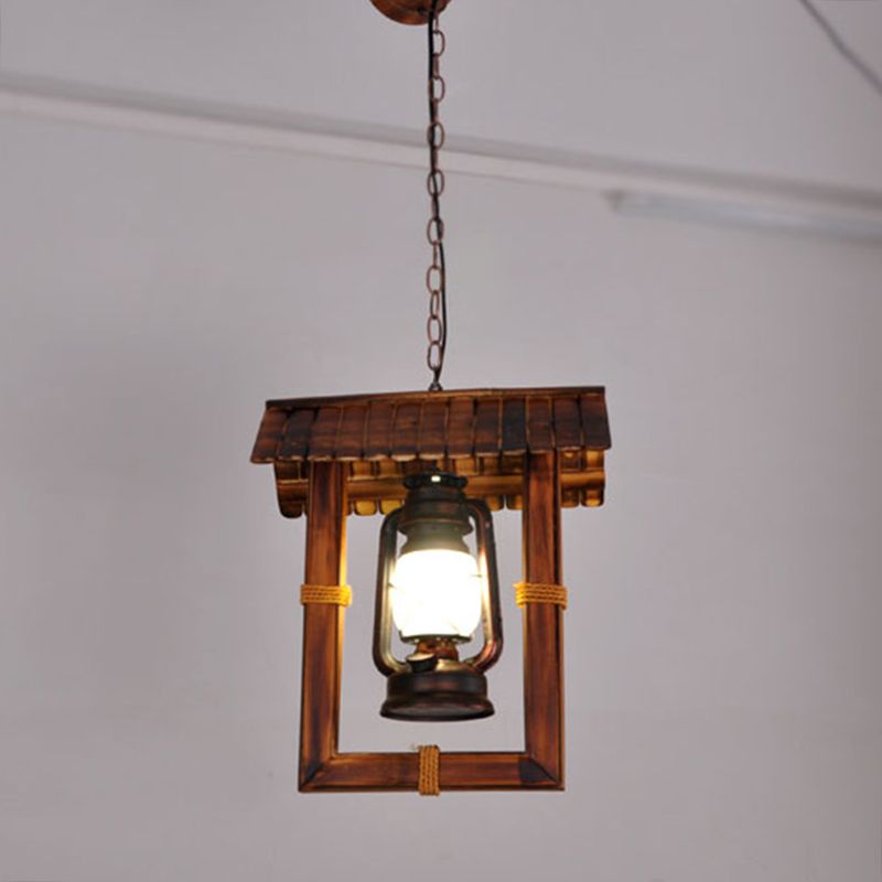 1-licht industriële nautische stijl hangend licht donker hout graan vintage kerosinelampvormige verlichting hanger