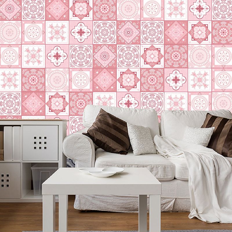 Pink Tiles Wallpaper Panels Geometric Bohemia Peel and Paste Wall Decor for Home