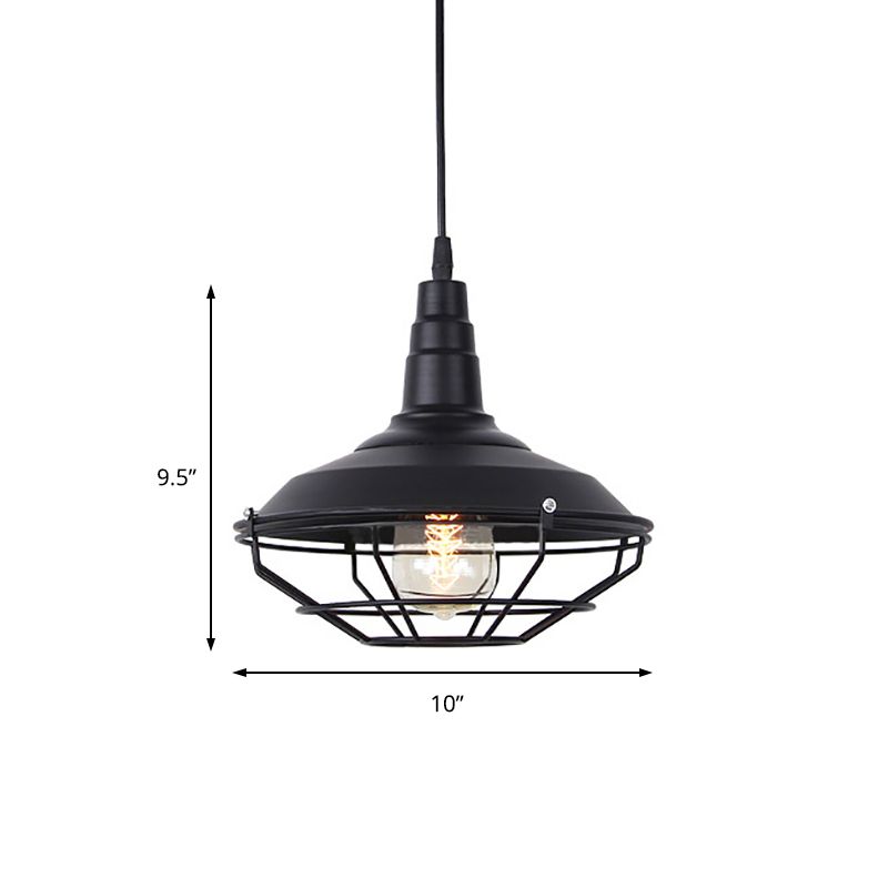 Barn salon suspendu nautique fer 1-Light Black Pendant Lightture avec cage métallique