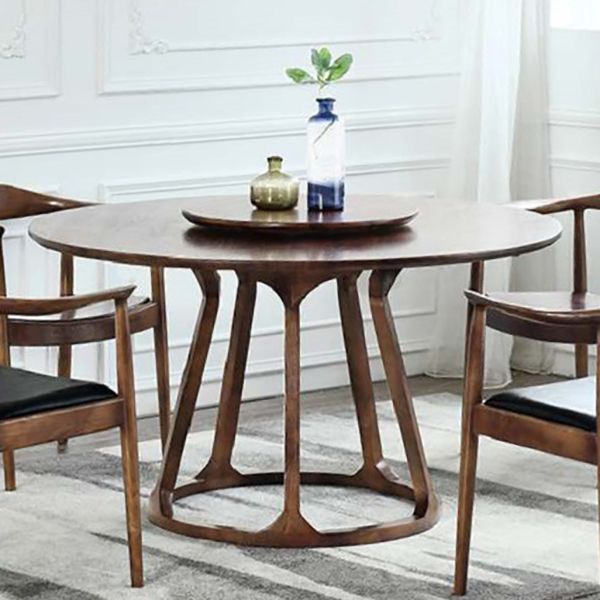 Table à manger en bois massif en pin rond avec piédestal en bois pour restaurant