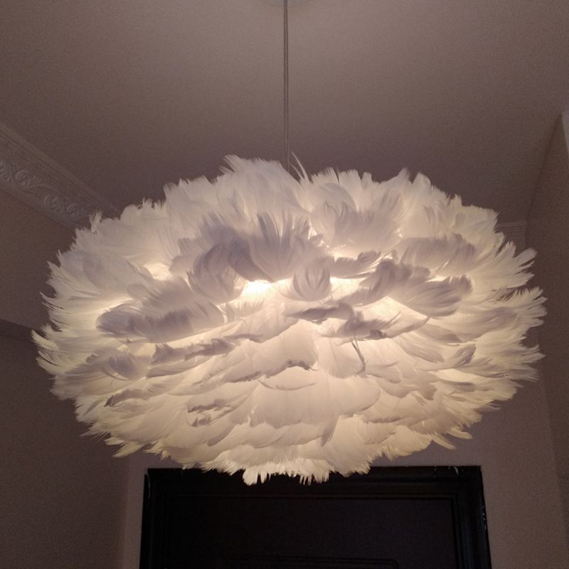 Feather Rose Blossom Pendant Light Modernist 1-Light Grey/Apricot/Pink Ceiling Hang Lamp over Table, 18"/21.5" Width