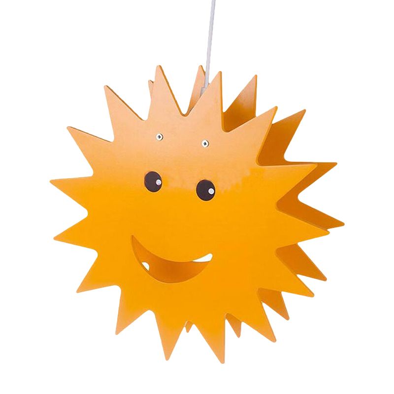 Wood Smiling Sun Hanging Lighting Cartoon 1 Light Yellow Finish Pendant Ceiling Lamp