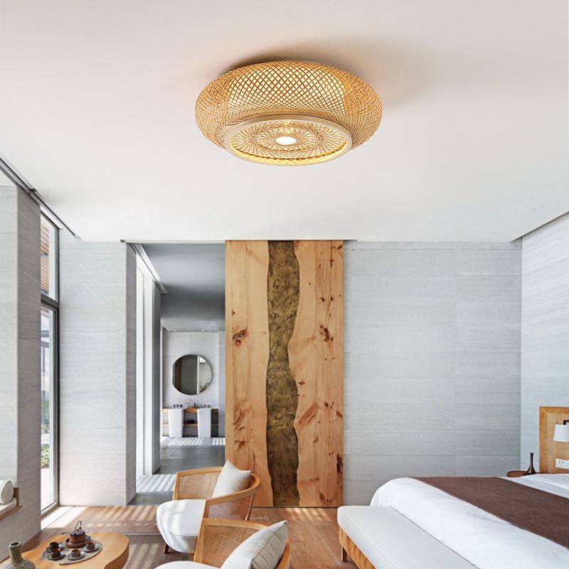 Log Color Ceiling Light Wooden Geometric Flush Mount for Bedroom