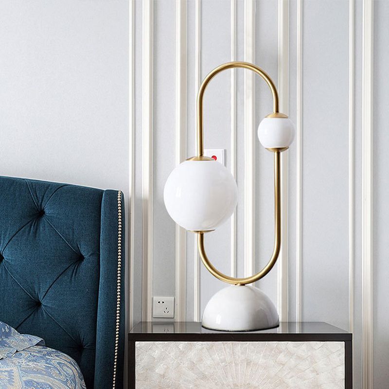 Orb Desk Light Contemporary Milky Glass 2 Heads Gold Table Lamp with Marble Base