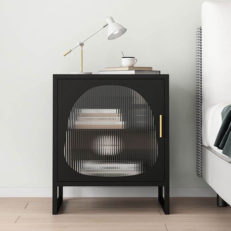 Contemporary Bedside Cabinet Metal Accent Table Nightstand with Door for Bedroom