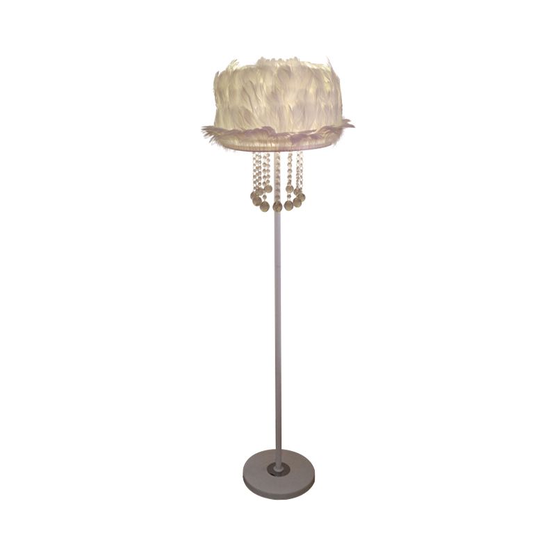 Apricot/White/Pink Lotus Floor Light Novelty Nordic 1 Bulb Feather Stand Up Lamp with Crystal Orbs