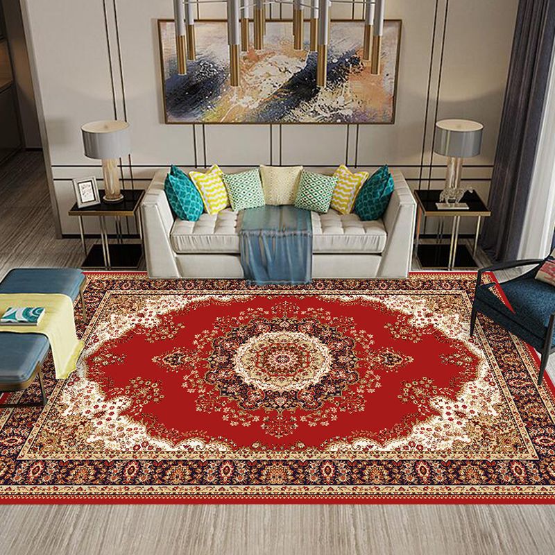 Multi-Colored Flower Print Rug Synthetics Antique Indoor Rug Non-Slip Backing Easy Care Area Carpet for Parlor