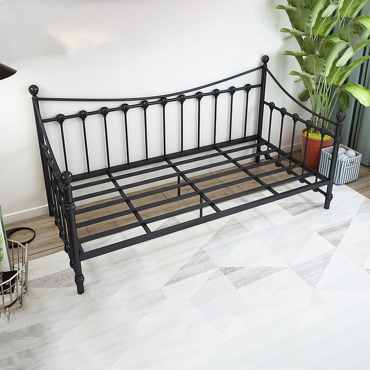 Pure Black Kids Bed Contemporary Metal Standard Bed with Guardrail