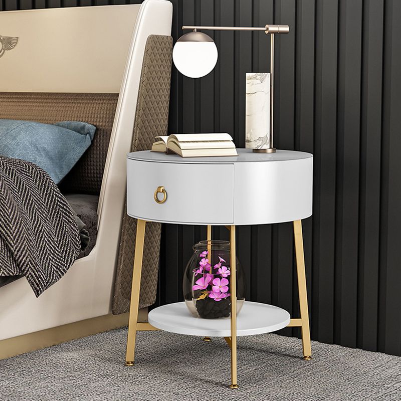 20.47" Tall Glass Top Nightstand 1-drawer Wood Bedside Cabinet with 1 Shelf