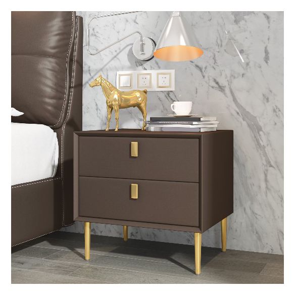 Solid Wood Bed Nightstand Glam Bedside Cabinet with 2-Drawer