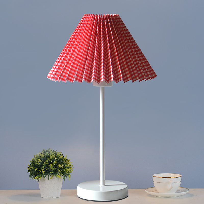 Red/Yellow Folded Night Table Light Cartoon 1 Bulb Paper Reading Lamp with Round Iron Base