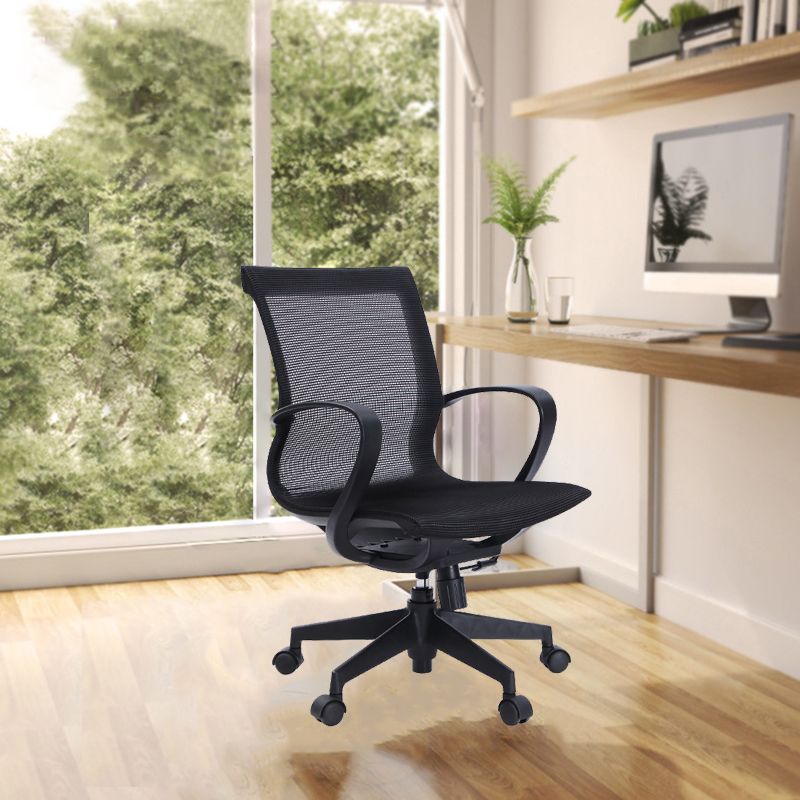 Mid-Back Swivel/Tilt Chair Black Office Chair Fixed Arms Desk Chair