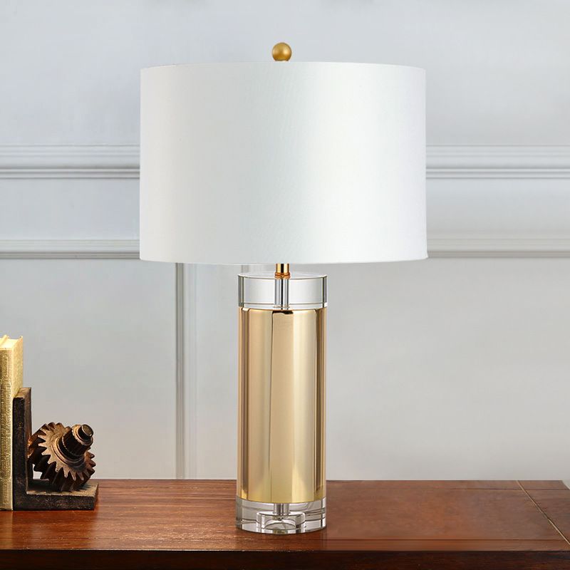 Contemporary 1 Head Nightstand Lamp Gold Cylinder Reading Book Light with Fabric Shade