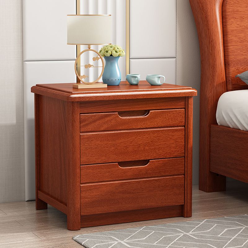 Solid Wood Night Table Modern 20 Inch H 2-Drawer Storage Nightstand in Brown