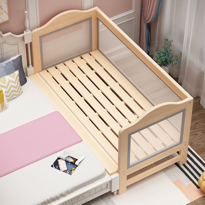 Scandinavian Standard Bed Natural Solid Wood Panel Bed with Guardrail