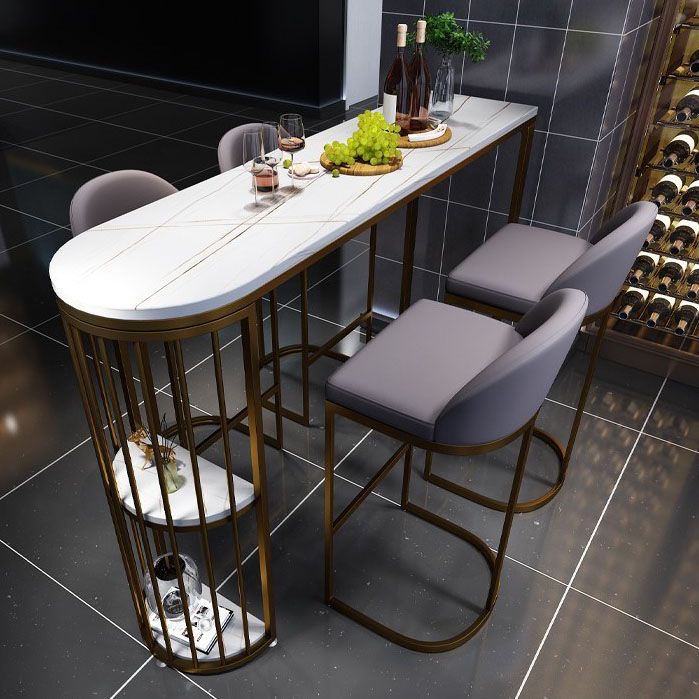 Stone Bar Dining Table Modern Bar Table with Double Pedestal for Kitchen Balcony